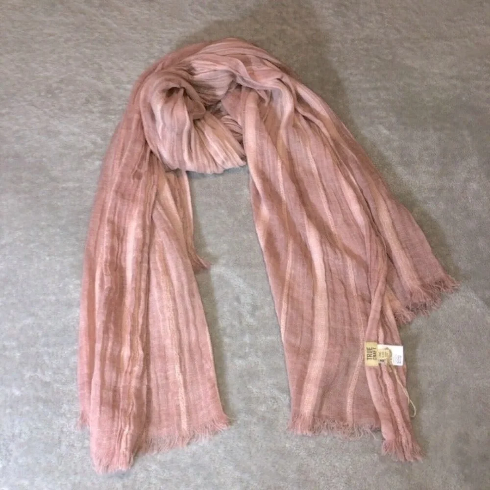 NWT TRUE CRAFT Women's Blush Acrylic Blend Scarf W/Frayed Edge 79 L x 42 W